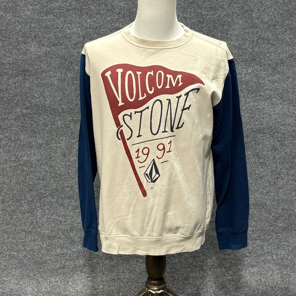 Volcom Sweatshirt Mens Large Beige Volcom Stone 1991 Graphic Crewneck Fleece